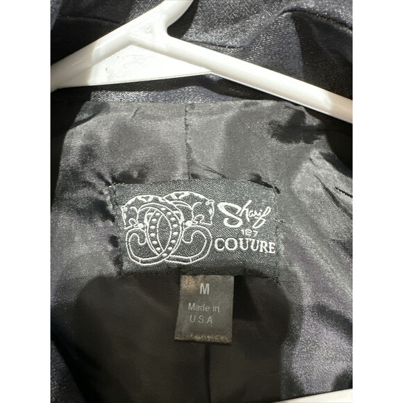 Sharif 187 Couture Women's Embellished Metallic Blue/Black  Trench Coat - Size M - Picture 2 of 10